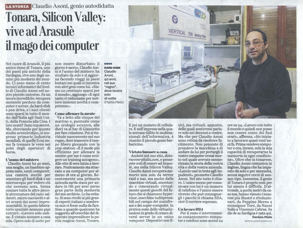 Articolo dell'Unione Sarda